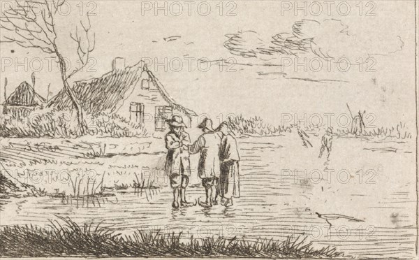 Landscape with Skaters and farm, print maker: Johannes Christiaan Janson