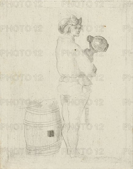 Man with a jug with a ton, print maker: Cornelis Adrianus van Hoogstraten, 1757 - 1824