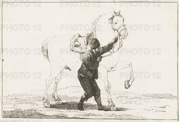 A boy holds a horse on the bridle, Joannes Bemme, 1800-1841