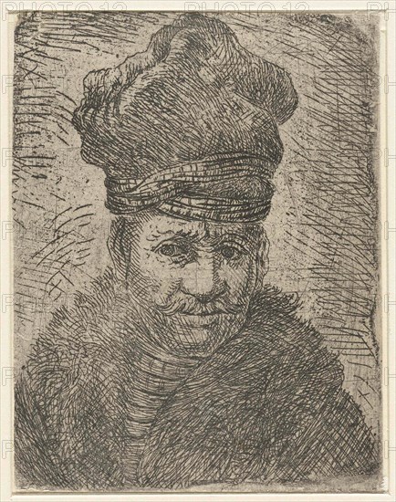 Bust of a man with a Polish hat. Anonymous, Jan Gillisz. van Vliet, Rembrandt Harmensz. van Rijn, 1630 - 1700