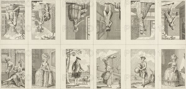 Male and female costumes, late 18th century, Noach van der Meer (II), 1770 - 1790