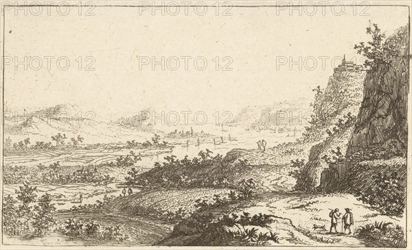 River Landscape with walkers, Jan van Almeloveen, 1662 - 1683