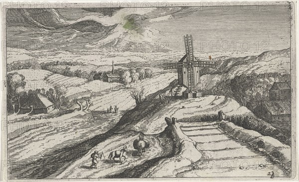 Hill landscape with a windmill, Josse van Liere, Hendrick Hondius (I), unknown, 1614