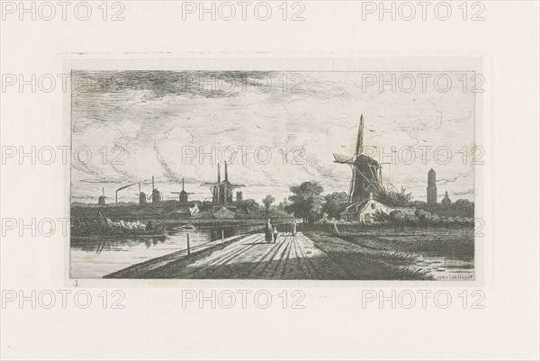 Landscape with windmills, Jan van Lokhorst, 1858