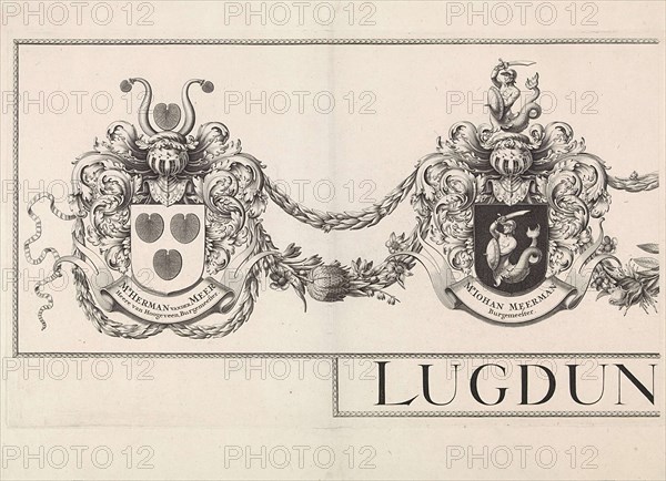 Coat of arms Leiden with the weapons of the mayors, upper part of the Grote Hagen, left leaf