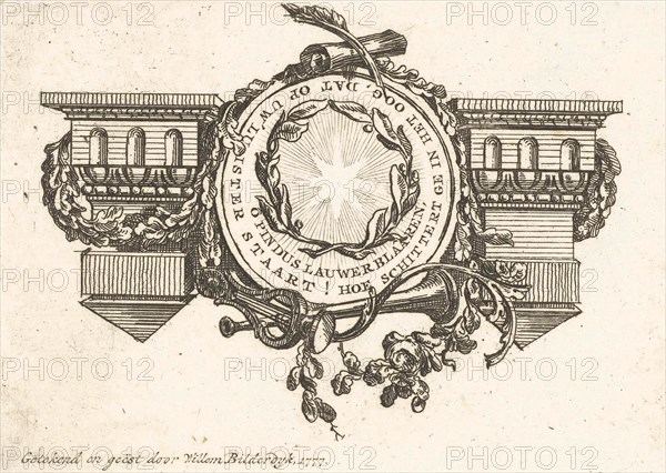 Vignette with architrave and medallion with star and garland of oak, Willem Bilderdijk, 1777