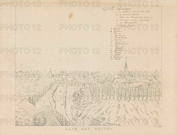 View of the western city of Nijmegen, The Netherlands, print maker: Derk Anthony van de Wart, 1815 - 1824