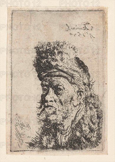 Bust of a man with fur hat, print maker: Salomon Koninck, 1648