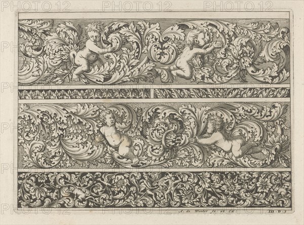 Three friezes with leaf tendrils, Anthonie de Winter, Anonymous, 1696