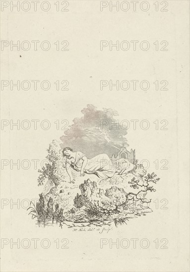 against rock sleeping woman, Hermanus Fock, 1815
