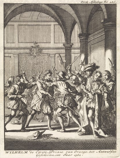 Unsuccessful attempt on Prince William I of Orange Antwerp, 1582, Belgium, Jan Luyken, Jan Claesz ten Hoorn, 1698