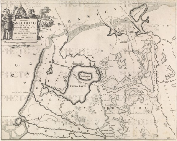 Historical map of Netherlands with the areas of the Batavians and Frisians V, Jan Luyken, Henricus Wetstein, 1697