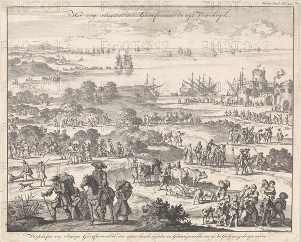 Protestants flee from France after the revocation of the Edict of Nantes, 1685-1686, Jan Luyken, 1696