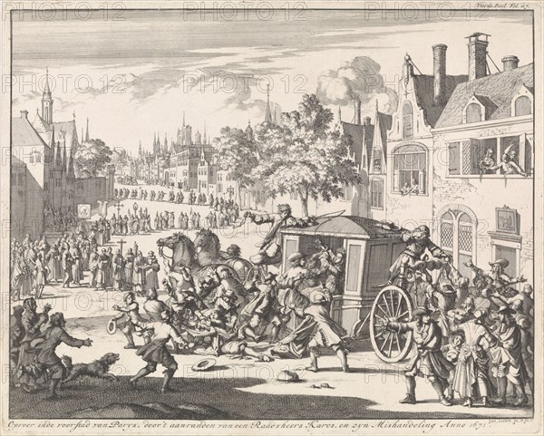Riot during a procession in a suburb of Paris, 1671 France, print maker: Jan Luyken, Jan Claesz ten Hoorn, 1696