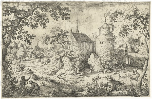 Deer Hunting near a chapel, Jacob Savery (I), 1602