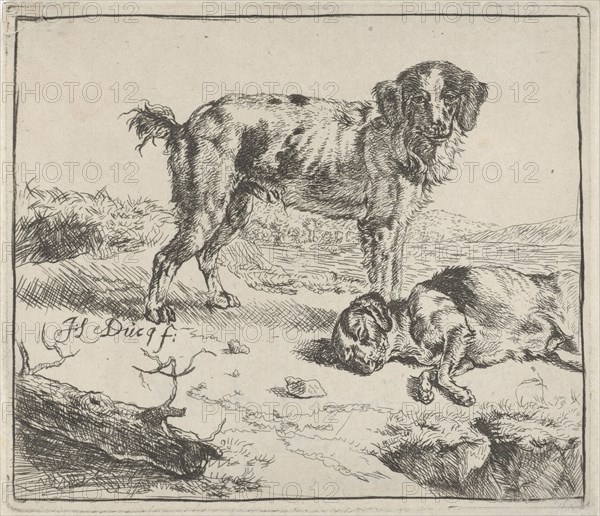 Standing and sleeping dog, Johan le Ducq, 1767-1821