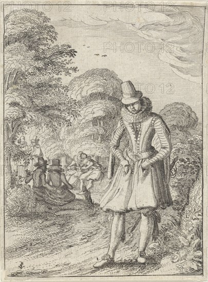 Elegant party in the woods, Claes Jansz. Visscher (II), 1615
