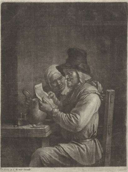 Man and woman reading a letter, Wallerant Vaillant, David Teniers (II), Johannes Covens and Cornelis Mortier, 1658 - 1677