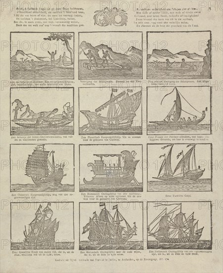 Print showing various old ships, David le Jolle, Anonymous, 1814 - c. 1820