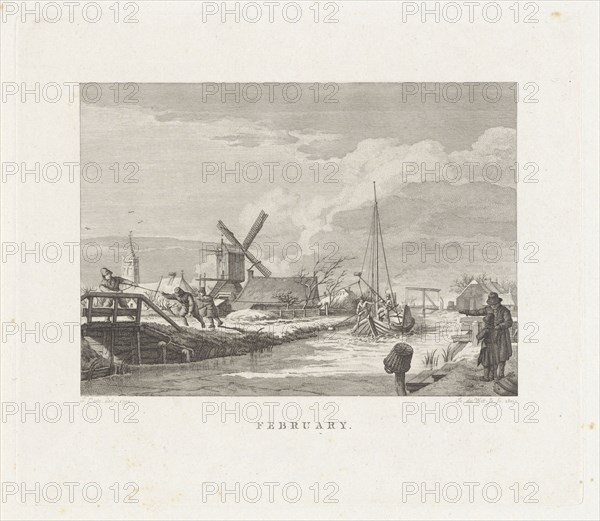 Winter Landscape with a barge, Izaak Jansz. de Wit, 1805