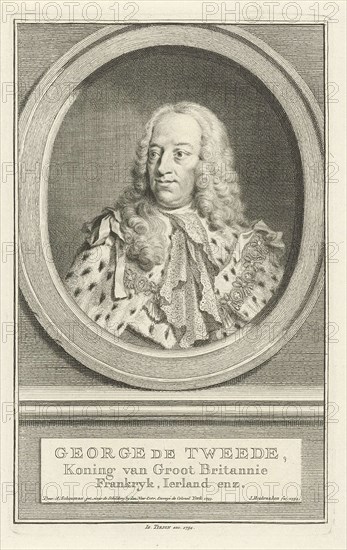 Portrait of George II Augustus, King of England, Jacobus Houbraken, Isaak Tirion, 1754