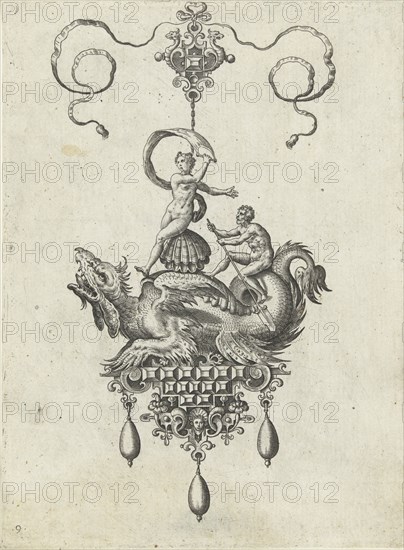 Pendant with dragon with a double shell on his back, Adriaen Collaert, Hans Collaert I, Philips Galle, 1582