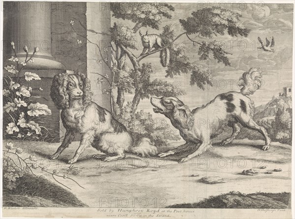 Incumbent and barking dog in squirrel, Hendrick Hulsbergh, Humphrey Lloyd, c. 1679 - 1729
