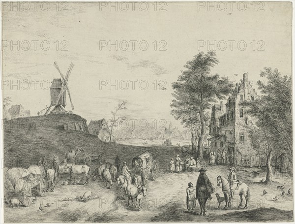 Inn and windmill, S. Le Masurier, Jan Brueghel (II), 1720 - 1820