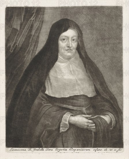 Portrait of Isabella Clara Eugenia, Infanta of Spain, print maker: Wallerant Vaillant, Anthony van Dyck possibly, Peter Paul Rubens possibly, 1658 - 1677