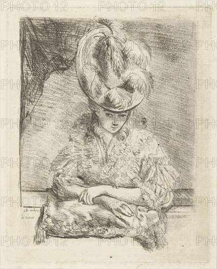 Portrait of a Young Woman with hat looking out of the window, Louis Bernard Coclers, 1756-1817