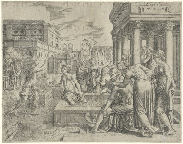 Bathsheba receives the message of David, Cornelis Massijs, 1549