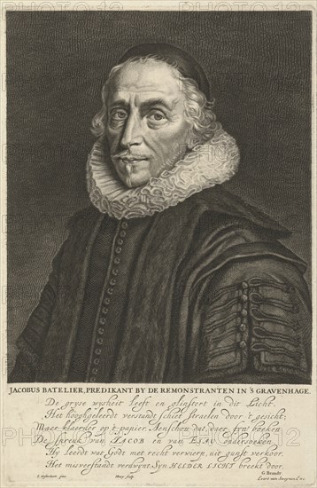 Portrait of John Jacob Batelier, print maker: Hendrik Bary, Jan Jansz. Westerbaen, Geeraert Brandt I, 1657 - 1707