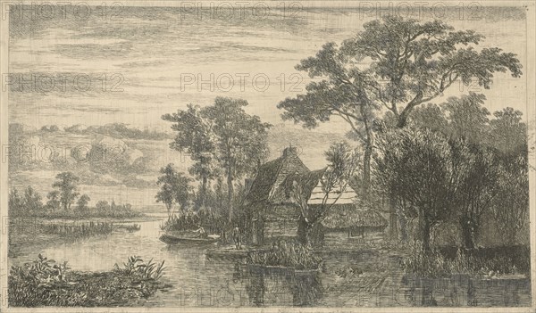 River view with anglers, Hermanus Jan Hendrik van Rijkelijkhuysen, 1823-1883