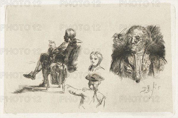 Study Sheet with four figures, David Bles, 1856