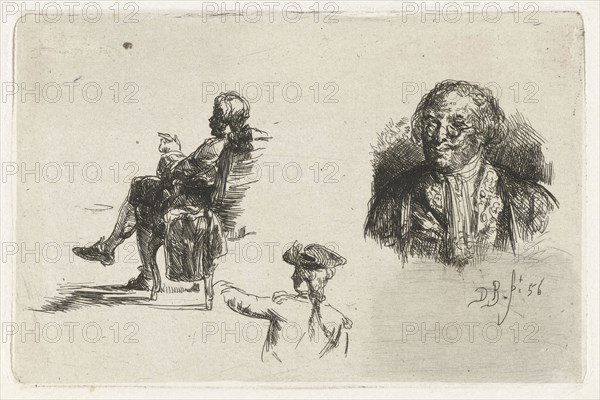 Study Sheet with three figures, David Bles, 1856