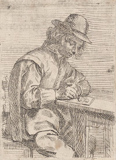 Drawing man wearing a hat, print maker: Peter Snijers