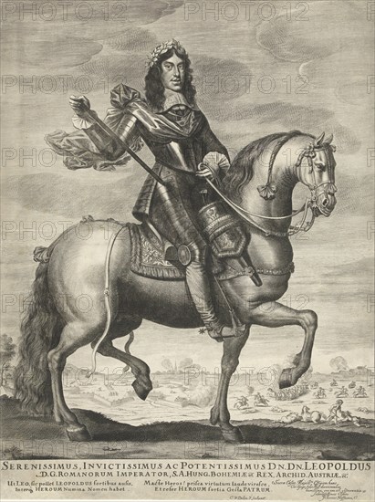Portrait of Leopold I, Emperor of Germany, on horseback, Cornelis van Dalen (II), Wallerant Vaillant, 1648 - 1664