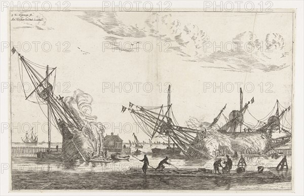 Waterproofing of the hulls of three flutes, Reinier Nooms, 1650-1675, A fluyt, fluit or flute is a Dutch type of sailing vessel originally designed as a dedicated cargo vessel