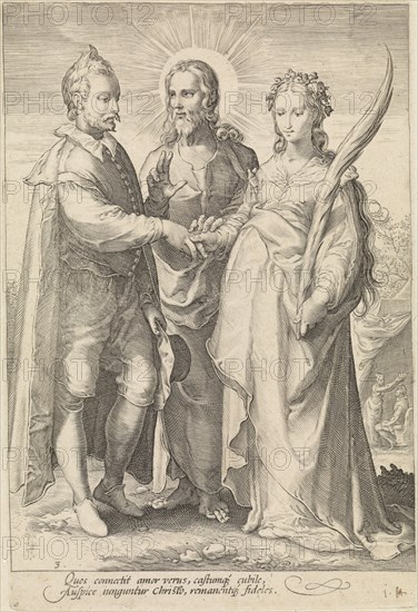 Marriage of spiritual love through Christ closed, Jan Saenredam, Hendrick Goltzius, Cornelius Schonaeus, 1575-1607