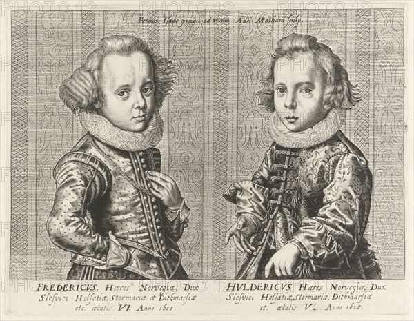 Portraits of Frederick III and Ulrich of Denmark, print maker: Adriaen Matham, Pieter Isaacsz., 1615