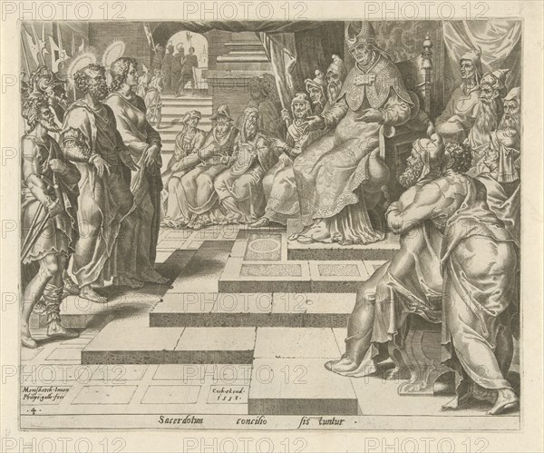 Peter and John before the High Priest, Philips Galle, Hieronymus Cock, 1558