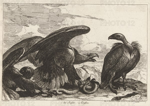 Vulture and an eagle with snake, Gérard Scotin (I), Lodewijk XIV (koning van Frankrijk), 1670 - 1674