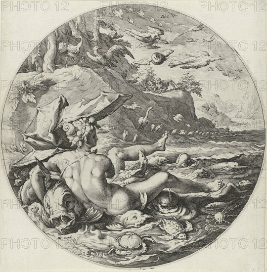Fifth day of Creation: Creation of the animals, Jan Harmensz. Muller, Hendrick Goltzius, Hendrick Goltzius, 1589