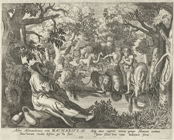 Macarius of Alexandria as a hermit, Johann Sadeler (I), RaphaÃ«l Sadeler (I), Maerten de Vos, 1583 - 1588