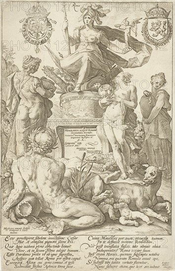 Title print for print series The Roman heroes, Hendrick Goltzius, 1586