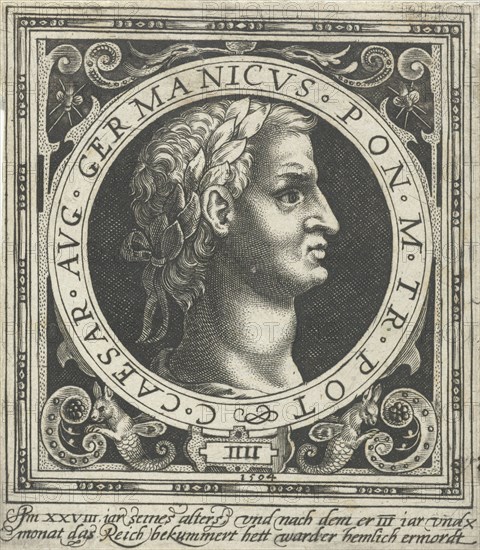 Portrait of Germanicus on medallion, Nicolaes de Bruyn, 1594