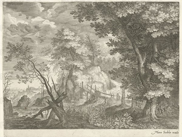 Forest landscape with wooden bridge, Aegidius Sadeler, 1609