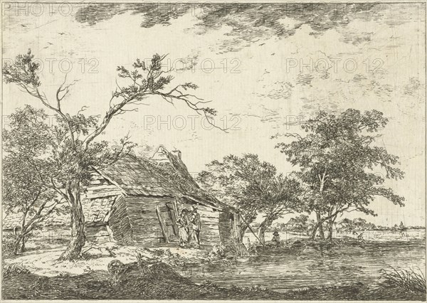 Talking couple with farm on waterfront, Hermanus van Brussel, c. 1800 - in or before 1815