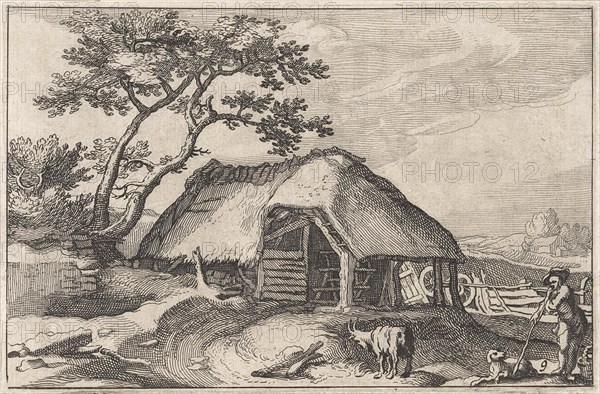 Farm and shepherd with dog and goat, Claes Jansz. Visscher (II), Abraham Bloemaert, BoÃ«tius Adamsz. Bolswert, 1620