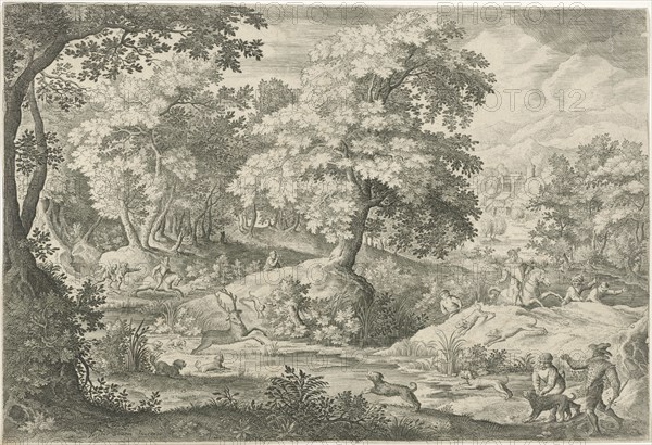 Deer hunting in a swamp, Jan van Londerseel, 1602 - 1625